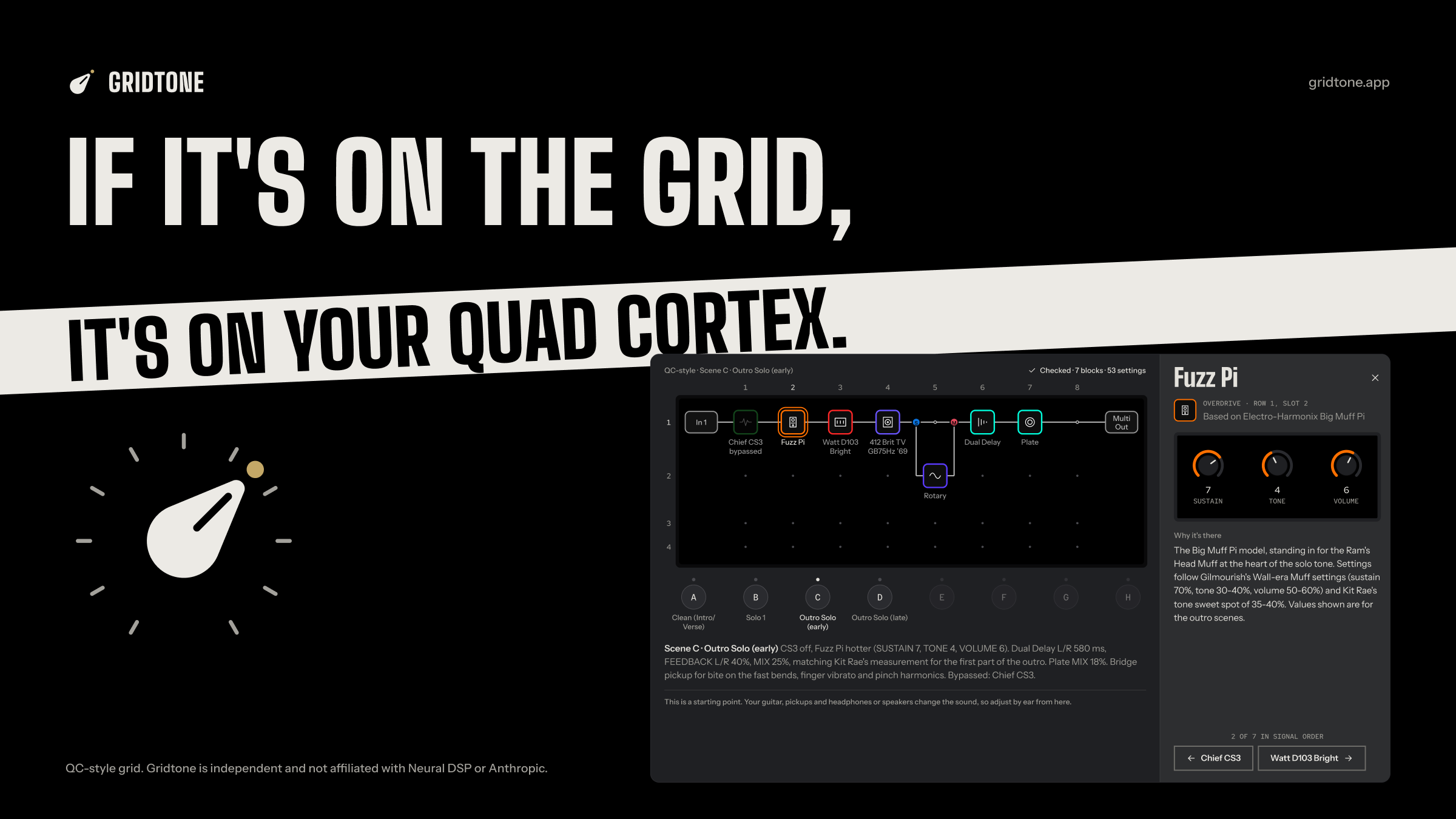 The Gridtone hero, from the brand boards of its Figma design system.